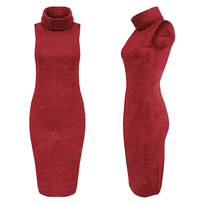 Sexysexy Slim Package Hip High Collar Long Knit Elastic Skinny Dress Three Colors 1