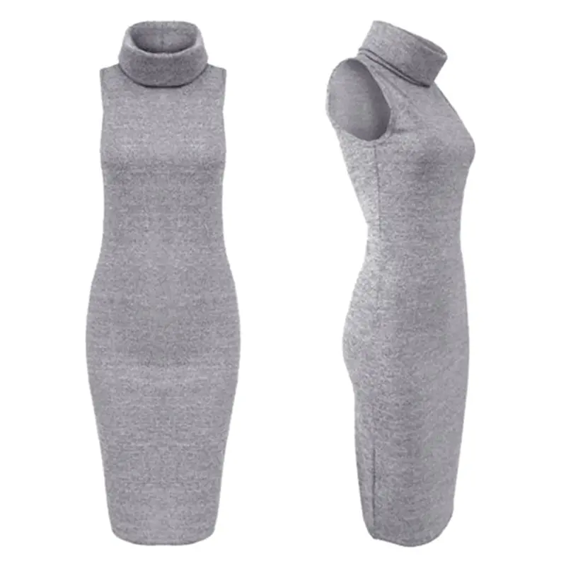 Sexysexy Slim Package Hip High Collar Long Knit Elastic Skinny Dress Three Colors 5