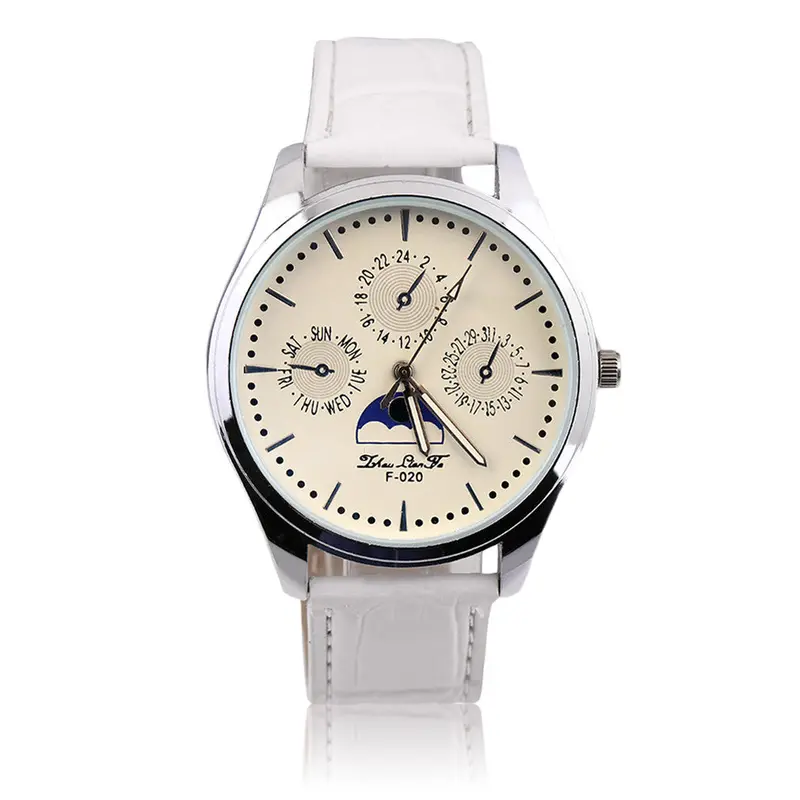 Sfake Three Eye On Dial Quartz Watch F-020 Gentle Casual Business Watch Faux Leather Strap 2