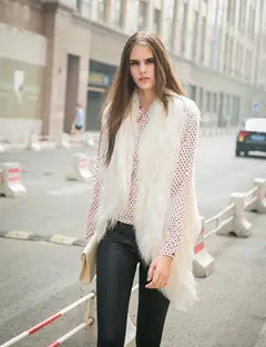 Shaggy Faux Goat Fur Cardigan Vest – Irregular Hem Waistcoat Coat