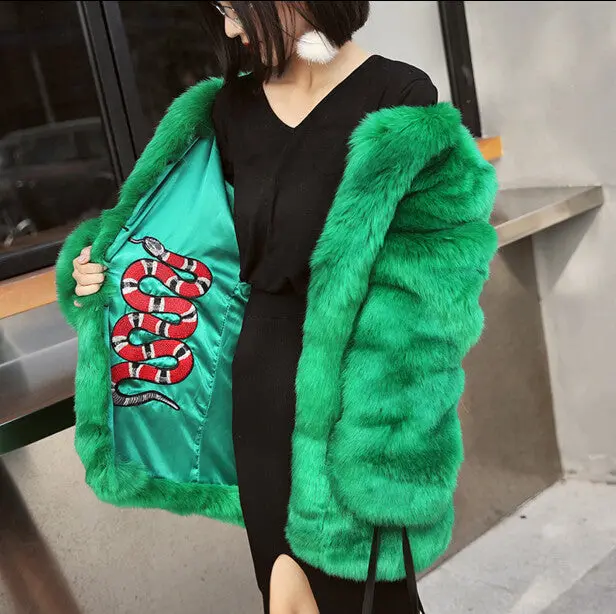 Shaggy Furry Faux Fur Coat Woman Keep Warm Embridery Snake O Neck Long Sleeve Hairy Long Faux Fur Jacket Outwear 7