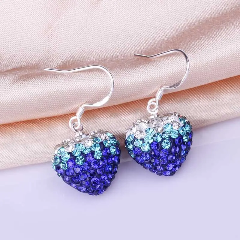 Shamballa Channel Earrings Biue Love Crystal Drop Brinco Charms Sbe 66 1