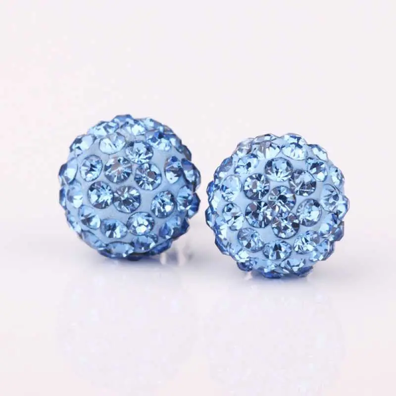 Shamballa Earrings Blue Crystal Stud Cuff Hand Madeball 1