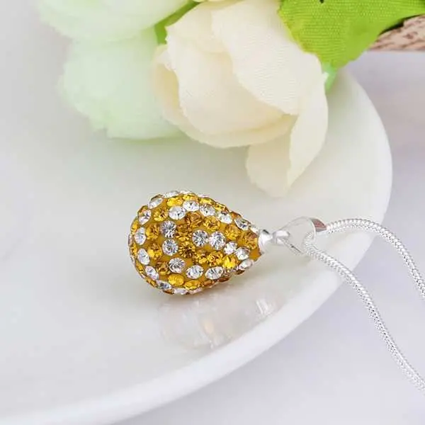 Shamballa Necklaces &Amp; Pendants Silver Grain Yellow Crystal Collares Mujer Floating Charms 2