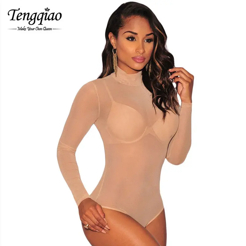 Sheer Thong Turtleneck Bodysuit Long Sleeve Sexy Mesh Bodysuit Top Bodycon Sexy Lingerie See Through Spandex Bodysuit 5