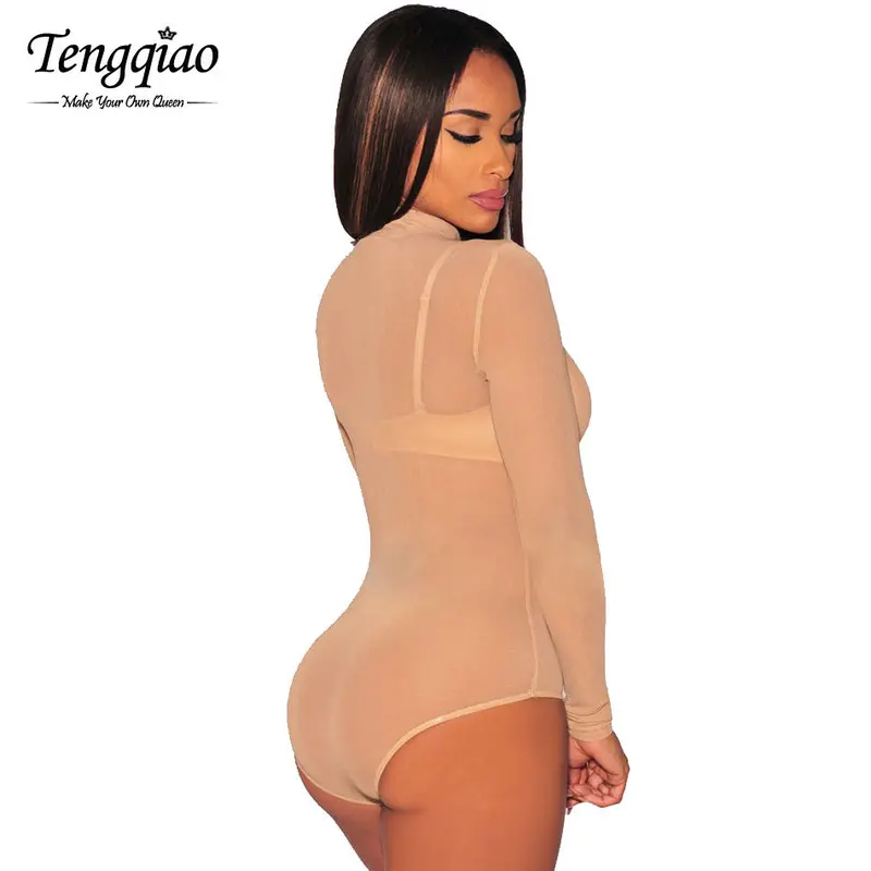 Sheer Thong Turtleneck Bodysuit Long Sleeve Sexy Mesh Bodysuit Top Bodycon Sexy Lingerie See Through Spandex Bodysuit 6