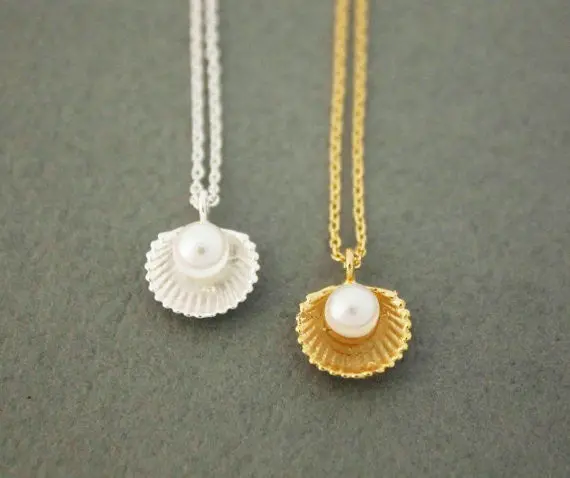 Shell Conch Necklace Seashell Statet Long Chain Pearl Necklace N172 1