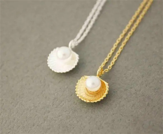 Shell Conch Necklace Seashell Statet Long Chain Pearl Necklace N172 2