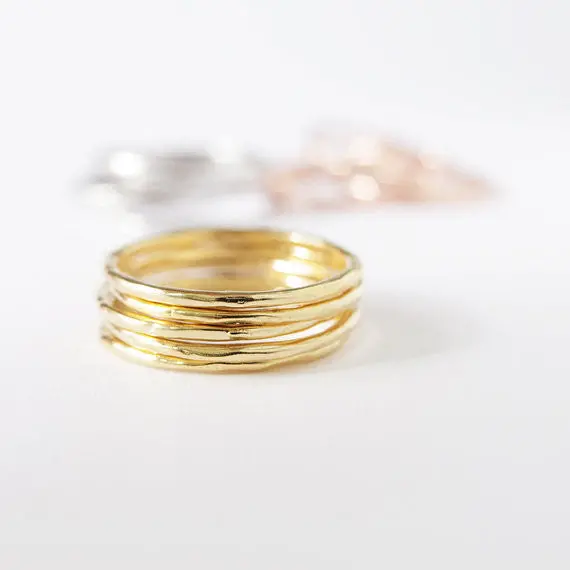 Shiny Punk Polish Gold Stack Plain Band Midi Mid Finger Knuckle Ring Set Rock 1