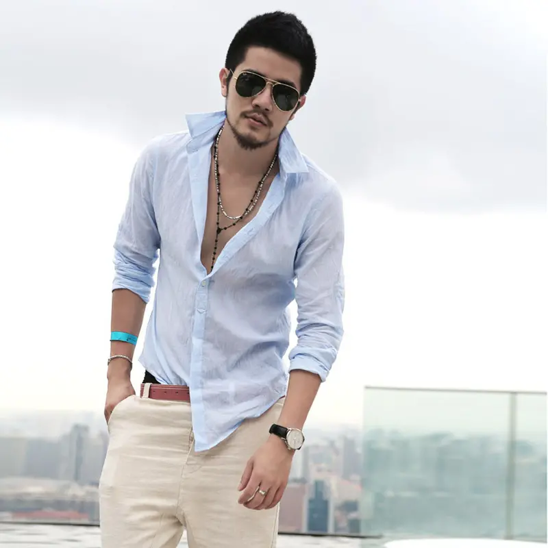 Shirt -Clothing Mens Dress Casual Social Long-Sleeved Shirts Linen Feida 10