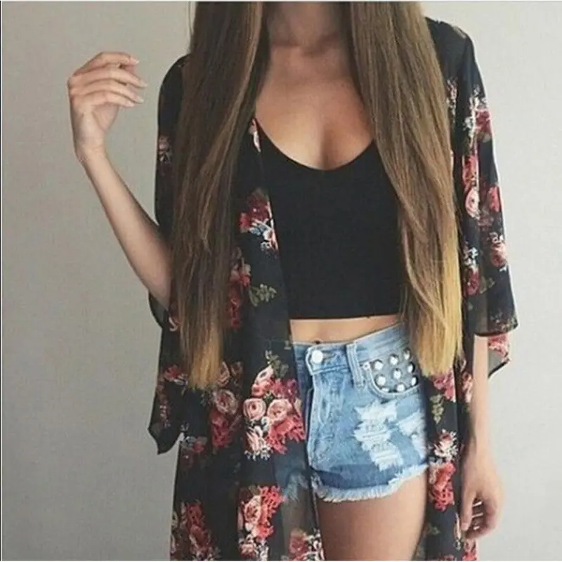 Shirt Women Vintage Floral Printed Chiffon Blouse Tops Plus Size Clothing Blusas Kimono Cardigan Feida 1