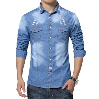 Shirts Denim Casual Long-Sleeved Cotton Denim Shirtslim Fit Jeans Shirts 1