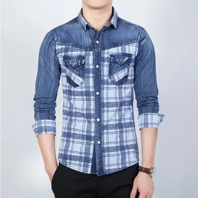Shirts Shirts Long Sleevedplaid Denim Shirts Casual Slim Fits 1