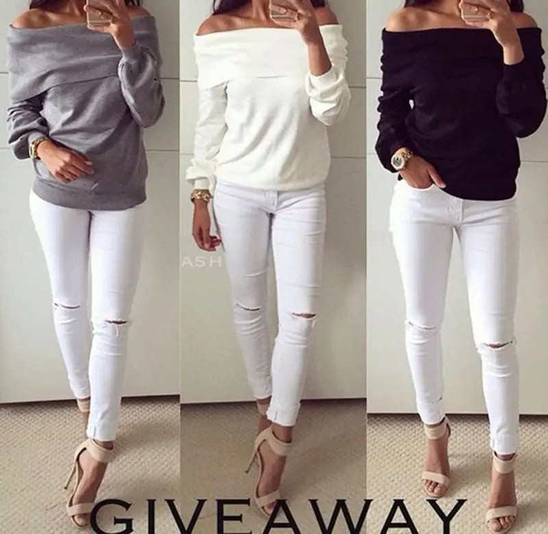 Shirts Tops Full Sleeve Off Shoulder Women's T-Shirt Slash Neck Women's Tops Plus Size Tops&Tees Camisetas Lx033 4