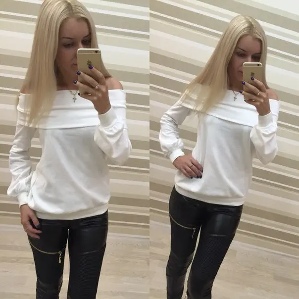 Shirts Tops Full Sleeve Off Shoulder Women's T-Shirt Slash Neck Women's Tops Plus Size Tops&Tees Camisetas Lx033 5