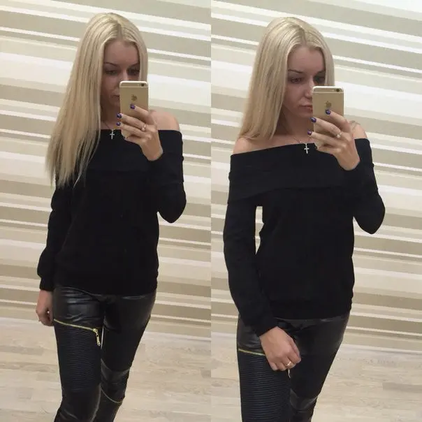 Shirts Tops Full Sleeve Off Shoulder Women's T-Shirt Slash Neck Women's Tops Plus Size Tops&Tees Camisetas Lx033 6