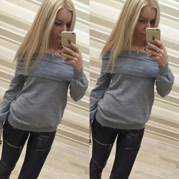 Shirts Tops Full Sleeve Off Shoulder Women's T-Shirt Slash Neck Women's Tops Plus Size Tops&Tees Camisetas Lx033 7