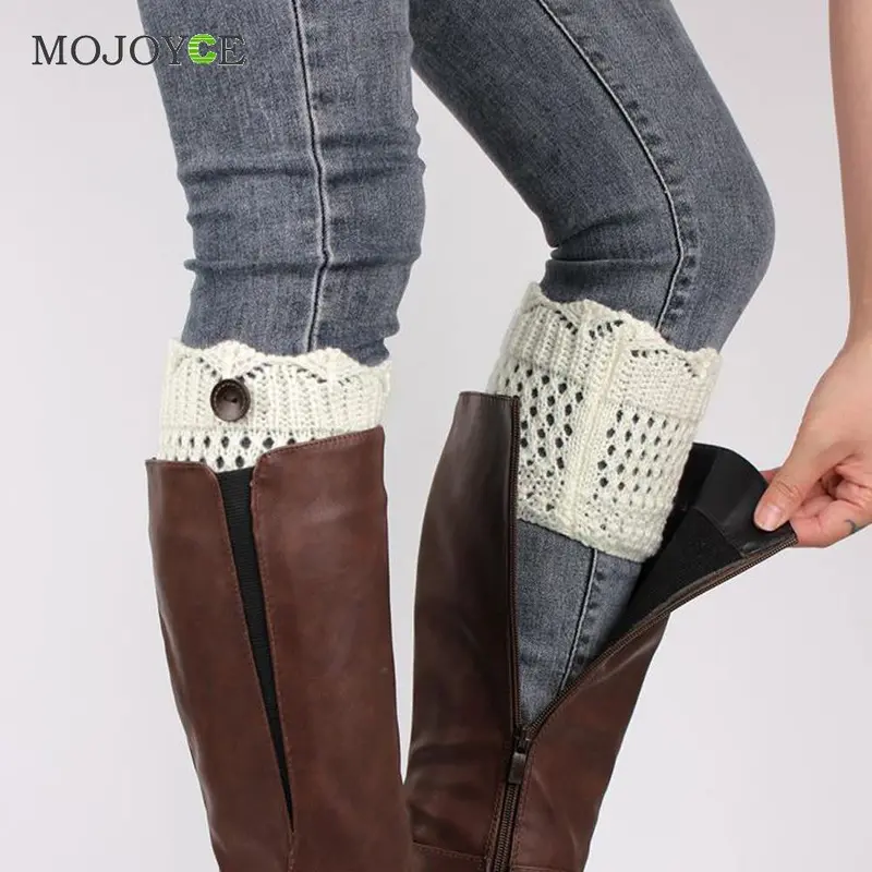Short Hollow Knitting Wool Boots With Button Socks Warmers Women Boot Cuffs Knitted Leg Warmers Boot 1