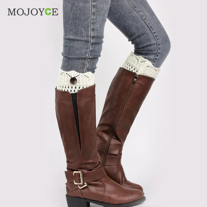 Short Hollow Knitting Wool Boots With Button Socks Warmers Women Boot Cuffs Knitted Leg Warmers Boot 2