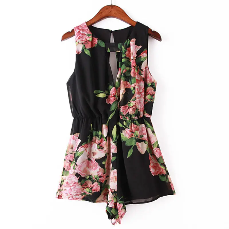 Short Jumpsuit Women Top Playsuit Vintage Tropical Style Party Rompers Floral Print Womens Jumpsuit 4