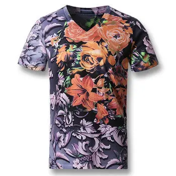 Short Sleeved T Shirts Casual Slim Fit Large Size O Neck Floralt Shirts Camisa 1