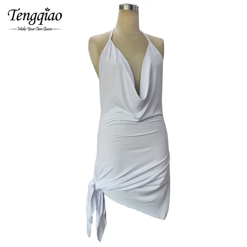 Short Sundress Backless White Halter Neck Beach Dress Top S Lace Up Open Back Micro Mini Dress 10