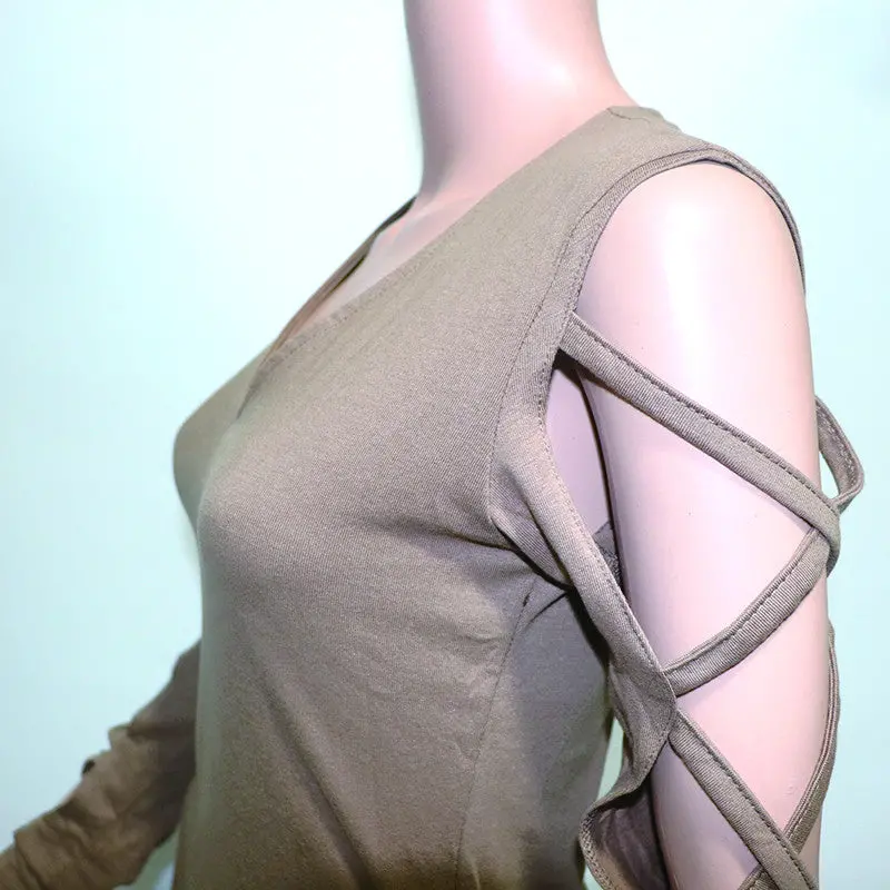 Side Split Irregular Tee Shirt Femme Hollow Long Sleeve T Shirt Women Sexy Tops V Neck T Shirts Casual Tops Tee 8