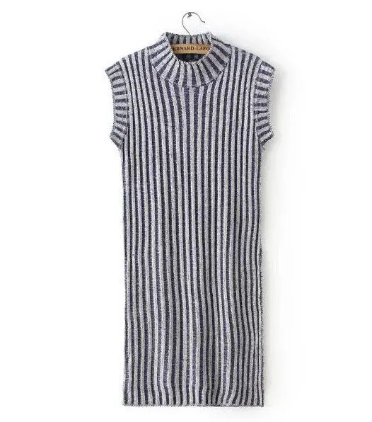 Side Split Striped Line Sleeveless Sweater Women Jumper Pullovers Kleding Jerseis Mujer Pull Femme Long Knitwear 1