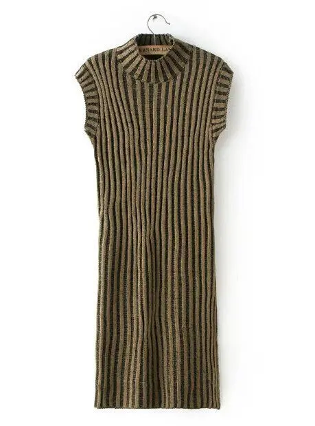 Side Split Striped Line Sleeveless Sweater Women Jumper Pullovers Kleding Jerseis Mujer Pull Femme Long Knitwear 2