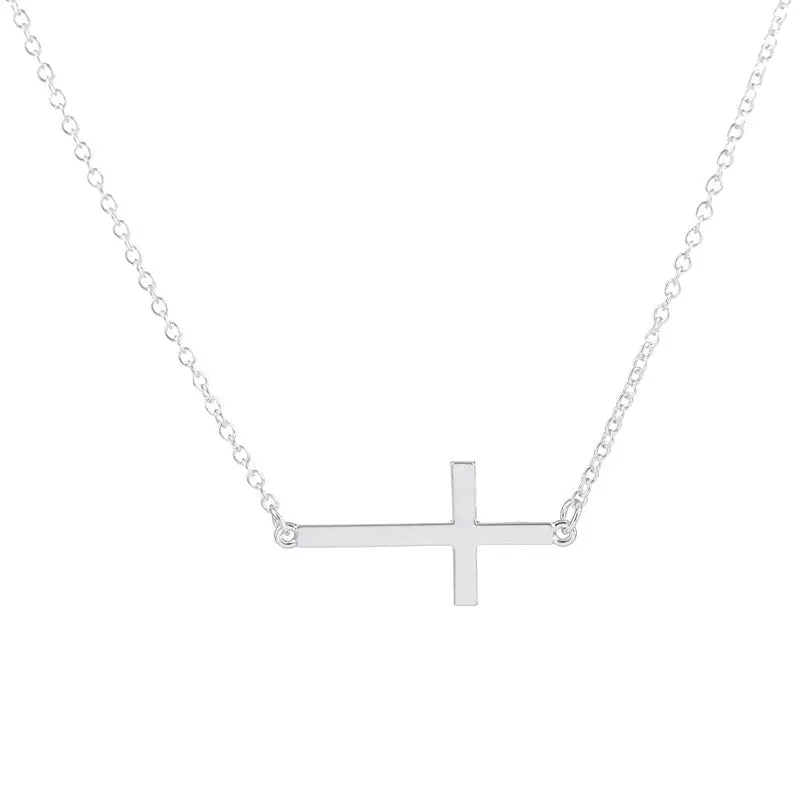 Sideways Cross Necklace Pedant Religious Gold Plated Necklaces 10Pcs-N035 1