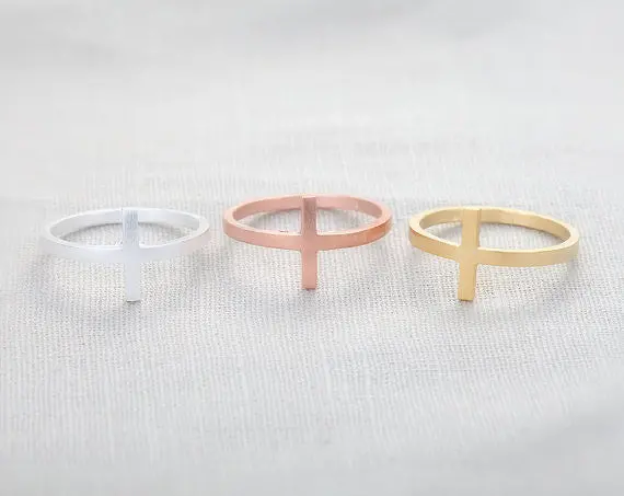 Sideways Cross Ring Unique Rings Midi Rings Religious Rings 1