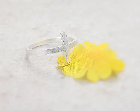 Sideways Cross Ring Unique Rings Midi Rings Religious Rings 2