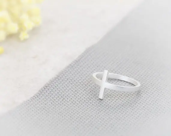 Sideways Cross Ring Unique Rings Midi Rings Religious Rings 3
