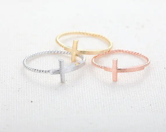 Sideways Cross Ring With Twisted Ringband Unique Rings Midi Rings Religious Rings 1
