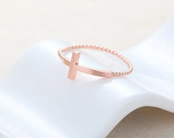 Sideways Cross Ring With Twisted Ringband Unique Rings Midi Rings Religious Rings 2