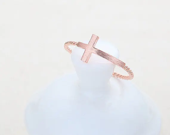 Sideways Cross Ring With Twisted Ringband Unique Rings Midi Rings Religious Rings 3