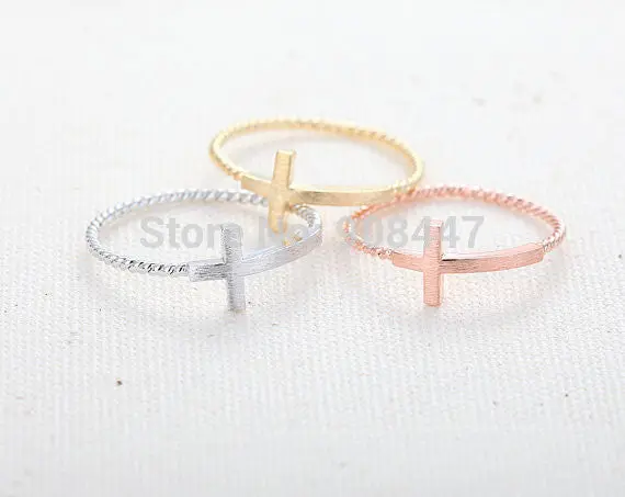 Sideways Cross Ring With Twisted Ringband Unique Rings,Cool Rings,Religious Ring 1