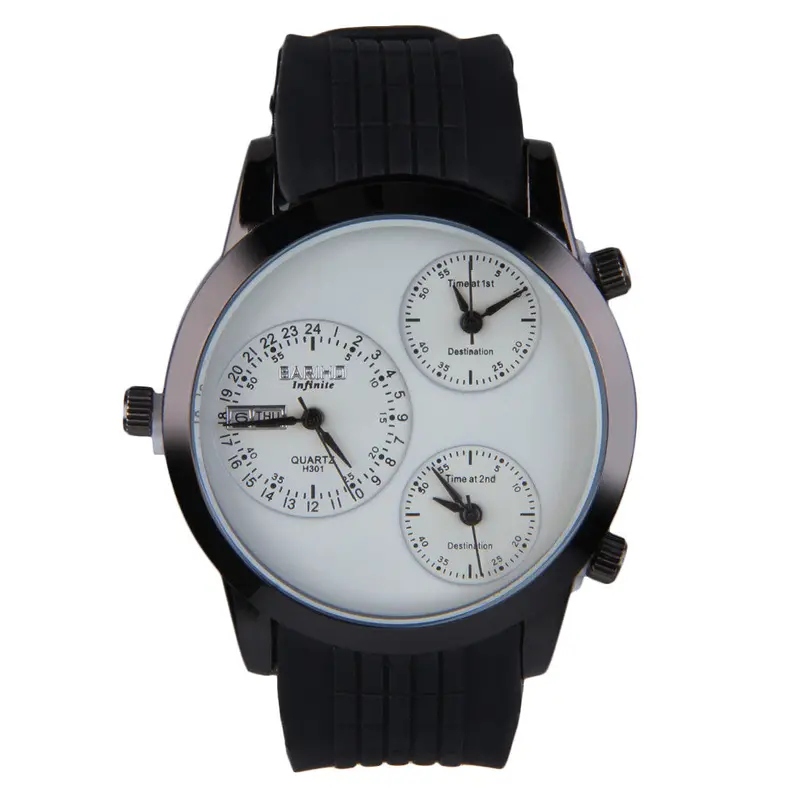 Silicon Band Three Dial Quartz Wrist Watch Analog Dial Display 1
