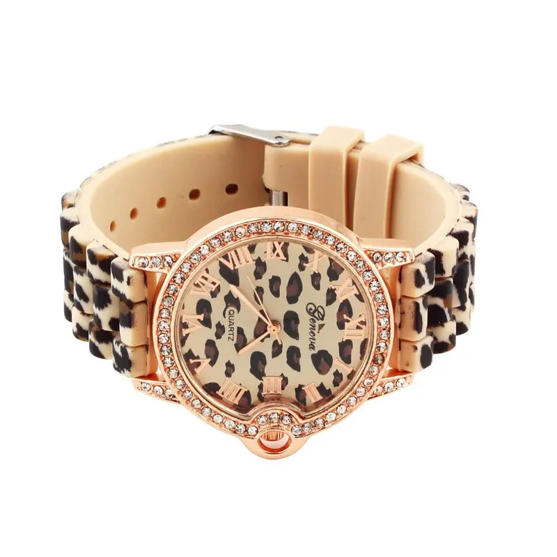 Silicon Dress Leopard Classic Rhinestones Crystal Watchlady 1