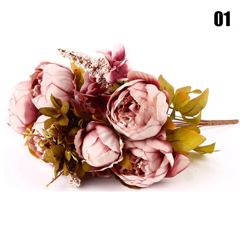 Silk Flower European Artificial Flowers Fall Vivid Peony Fake Leaf Wedding Home Party Decoration 91117 1