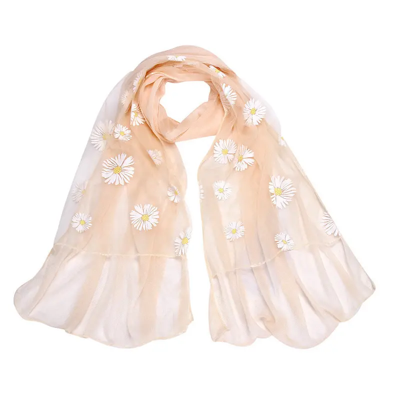 Silk Scarf Women Long Wrap Shawl Girls Daisy Neck Circle Scarves Feida 1