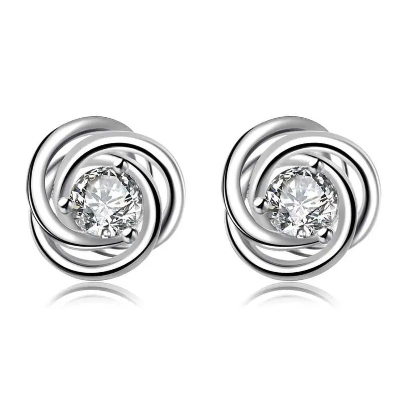 Silver 925 Earing Inlaid Crystal Rotation Stud Pendientes Bear Bijoux 1