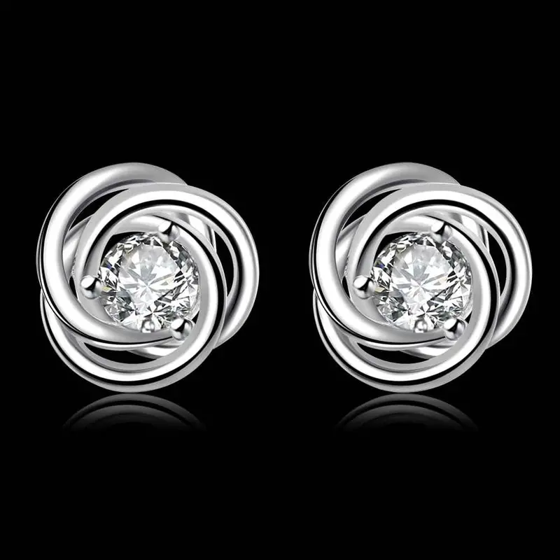 Silver 925 Earing Inlaid Crystal Rotation Stud Pendientes Bear Bijoux 2