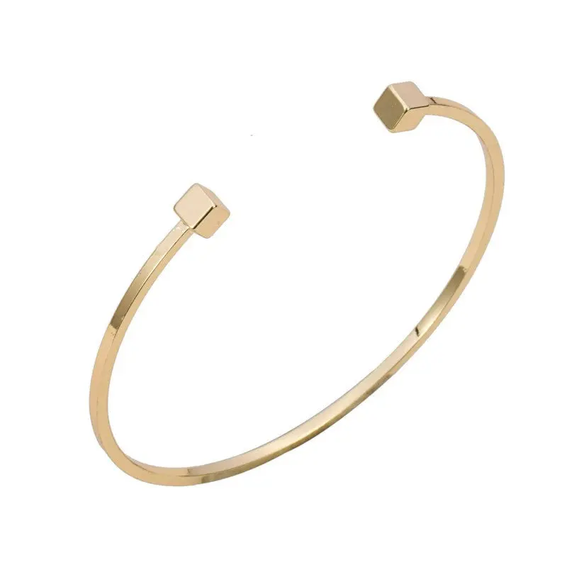 Silver Adjustable Double Square Bracelet Bangles Simple Open Bar Cuff Wire Bangles 10Pcs-G006 1