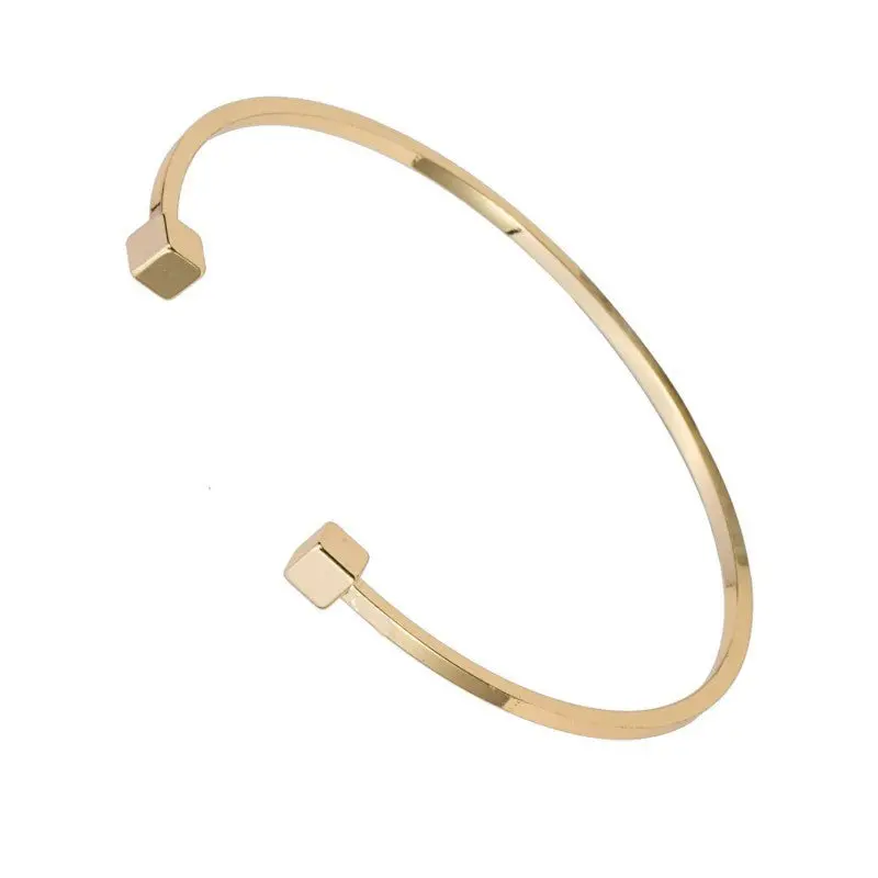 Silver Adjustable Double Square Bracelet Bangles Simple Open Bar Cuff Wire Bangles 10Pcs-G006 2
