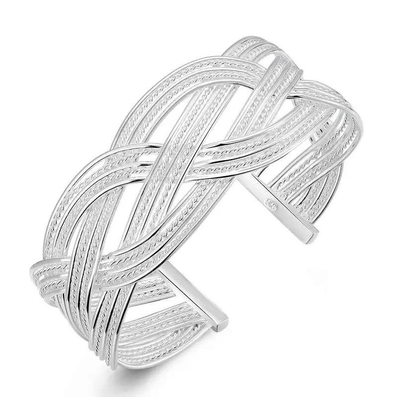 Silver Bangles Big Weaved Women Bracelet Smtb 33 1