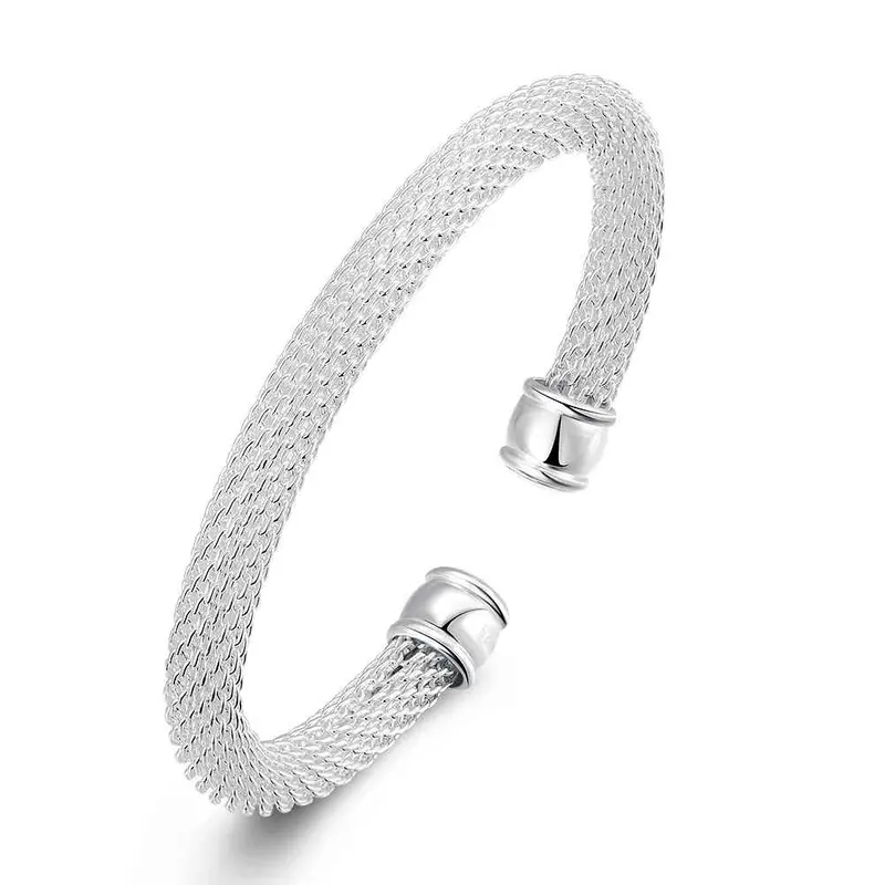 Silver Bangles Simple Web Women Bracelet Fine Jewelry Smtb 4 1