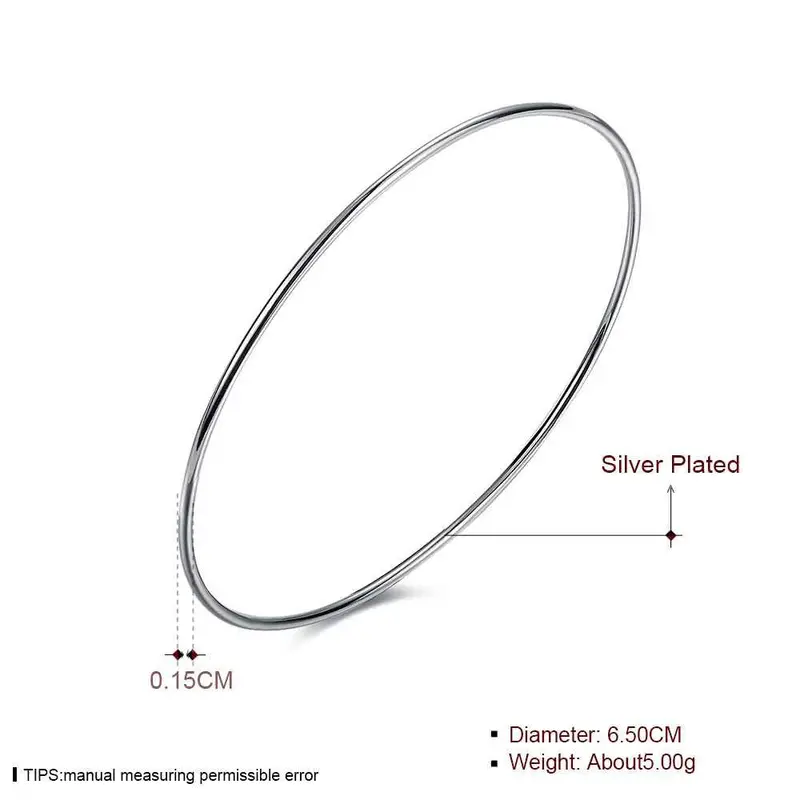 Silver Bangles Single Circle Women Pulseras Men Jewelry Smtb123 2