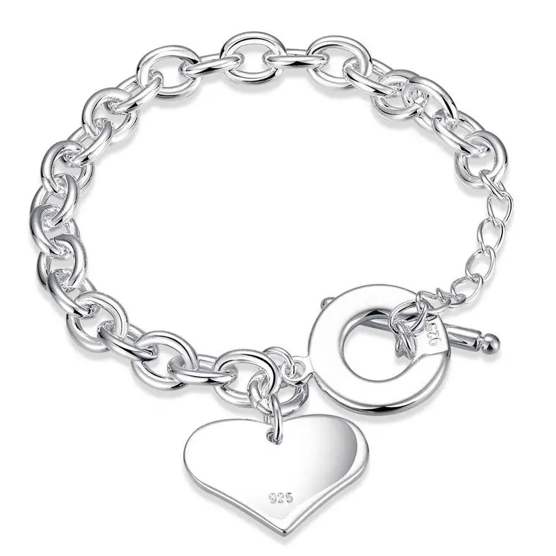 Silver Bracelet Men Heart Tag To Pulseira Wedding Jewelry285 1
