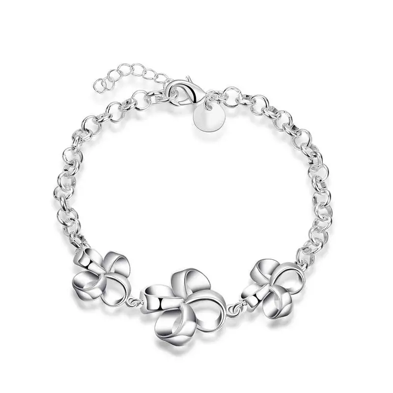 Silver Bracelets Three Flower Leaf Men Bracelet Jewellery471 1